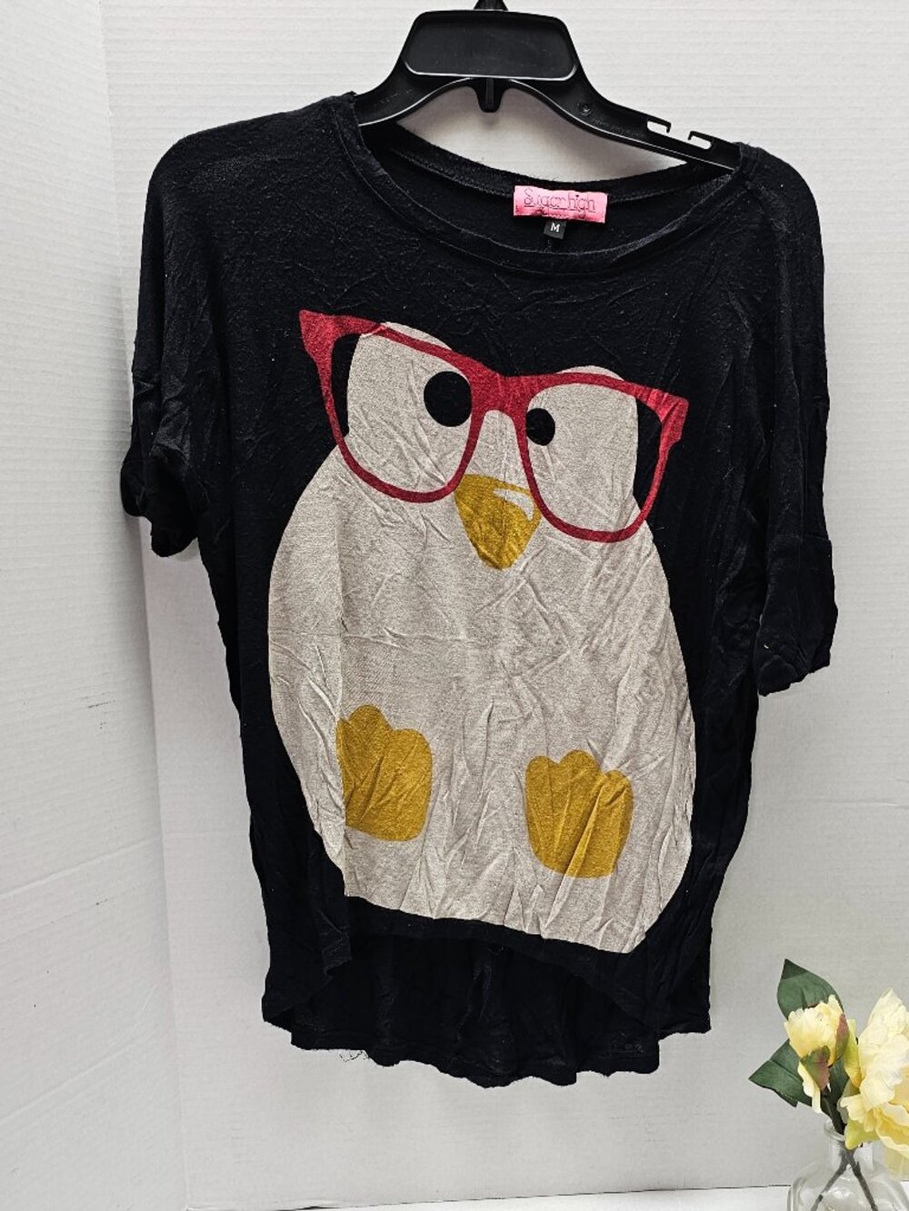 Sugar High Black Owl Animal Print T Tee Shirt Y2K Short Sleeve M Medium